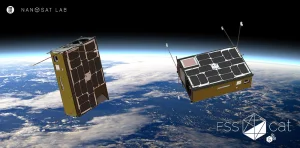 Dos petits satèl·lits del tipus CubeSats en òrbita